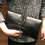 Elegant Vintage Style Clutch Bag, Commuter Envelope Bag With Tassel, Crossbody Bag With Removable Chain Strap