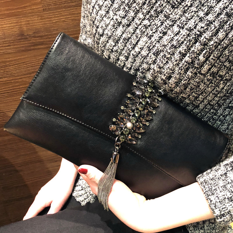 Elegant Vintage Style Clutch Bag, Commuter Envelope Bag With Tassel, Crossbody Bag With Removable Chain Strap