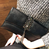 Elegant Vintage Style Clutch Bag, Commuter Envelope Bag With Tassel, Crossbody Bag With Removable Chain Strap
