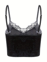 Women Casual Sexy Camisole Black Floral Lace Hem V-neck Sleeveless Camis Gothic Crop Tops Ladies Tank Tops Skinny Clubwear