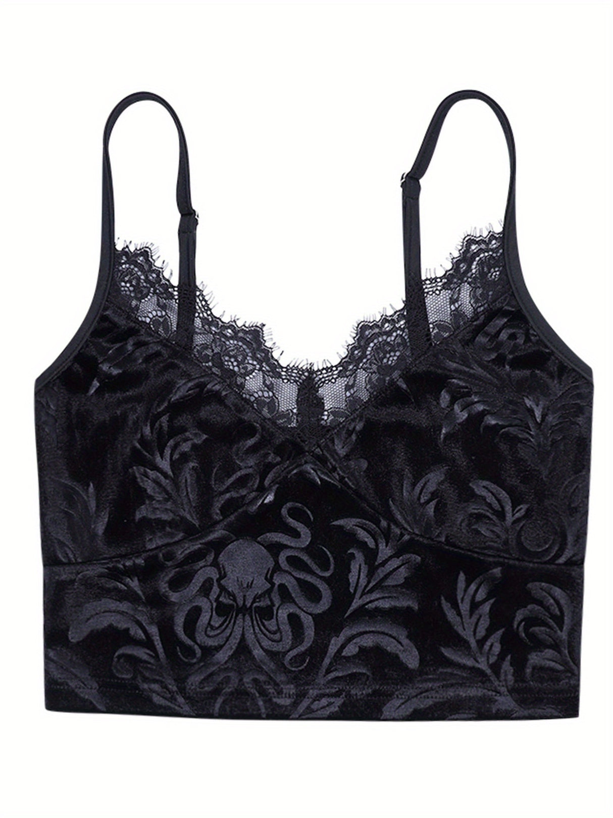 Women Casual Sexy Camisole Black Floral Lace Hem V-neck Sleeveless Camis Gothic Crop Tops Ladies Tank Tops Skinny Clubwear