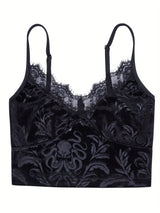 Women Casual Sexy Camisole Black Floral Lace Hem V-neck Sleeveless Camis Gothic Crop Tops Ladies Tank Tops Skinny Clubwear