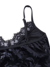 Women Casual Sexy Camisole Black Floral Lace Hem V-neck Sleeveless Camis Gothic Crop Tops Ladies Tank Tops Skinny Clubwear