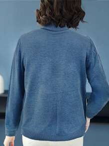 Unity Casual Blue Turtleneck Sweater, Autumn/Winter,Long Sleeve Tops