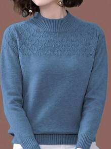 Unity Casual Blue Turtleneck Sweater, Autumn/Winter,Long Sleeve Tops
