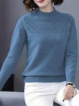 Unity Casual Blue Turtleneck Sweater, Autumn/Winter,Long Sleeve Tops