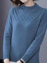 Unity Casual Blue Turtleneck Sweater, Autumn/Winter,Long Sleeve Tops