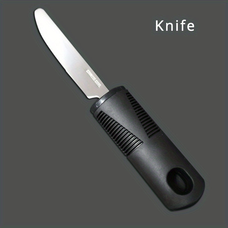 1pc Adaptive Utensils For Elderly Use, Large Spoon, Fork, Knife Stainless Steel Food Support Tool, Anti-Shake, Non-Slip Handles Silverware For Hand Tremors, Arthritis