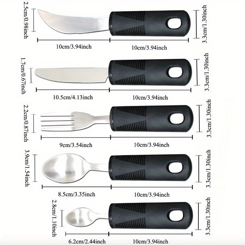 1pc Adaptive Utensils For Elderly Use, Large Spoon, Fork, Knife Stainless Steel Food Support Tool, Anti-Shake, Non-Slip Handles Silverware For Hand Tremors, Arthritis