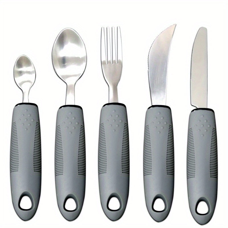 1pc Adaptive Utensils For Elderly Use, Large Spoon, Fork, Knife Stainless Steel Food Support Tool, Anti-Shake, Non-Slip Handles Silverware For Hand Tremors, Arthritis