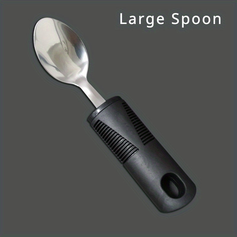 1pc Adaptive Utensils For Elderly Use, Large Spoon, Fork, Knife Stainless Steel Food Support Tool, Anti-Shake, Non-Slip Handles Silverware For Hand Tremors, Arthritis