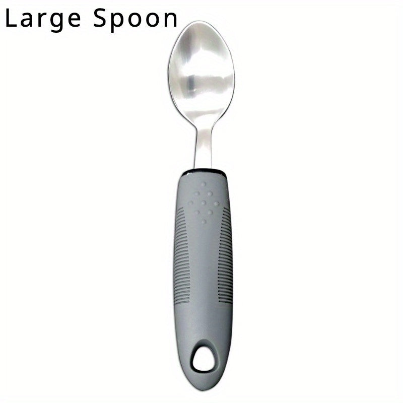 1pc Adaptive Utensils For Elderly Use, Large Spoon, Fork, Knife Stainless Steel Food Support Tool, Anti-Shake, Non-Slip Handles Silverware For Hand Tremors, Arthritis