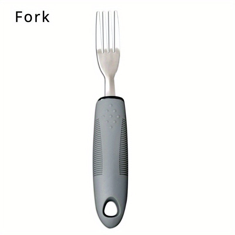 1pc Adaptive Utensils For Elderly Use, Large Spoon, Fork, Knife Stainless Steel Food Support Tool, Anti-Shake, Non-Slip Handles Silverware For Hand Tremors, Arthritis