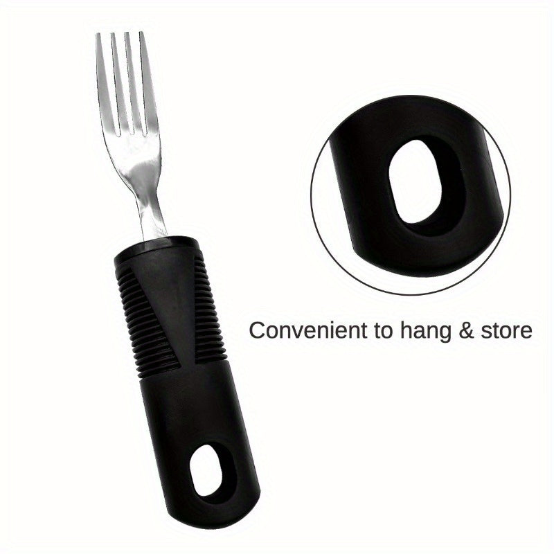 1pc Adaptive Utensils For Elderly Use, Large Spoon, Fork, Knife Stainless Steel Food Support Tool, Anti-Shake, Non-Slip Handles Silverware For Hand Tremors, Arthritis