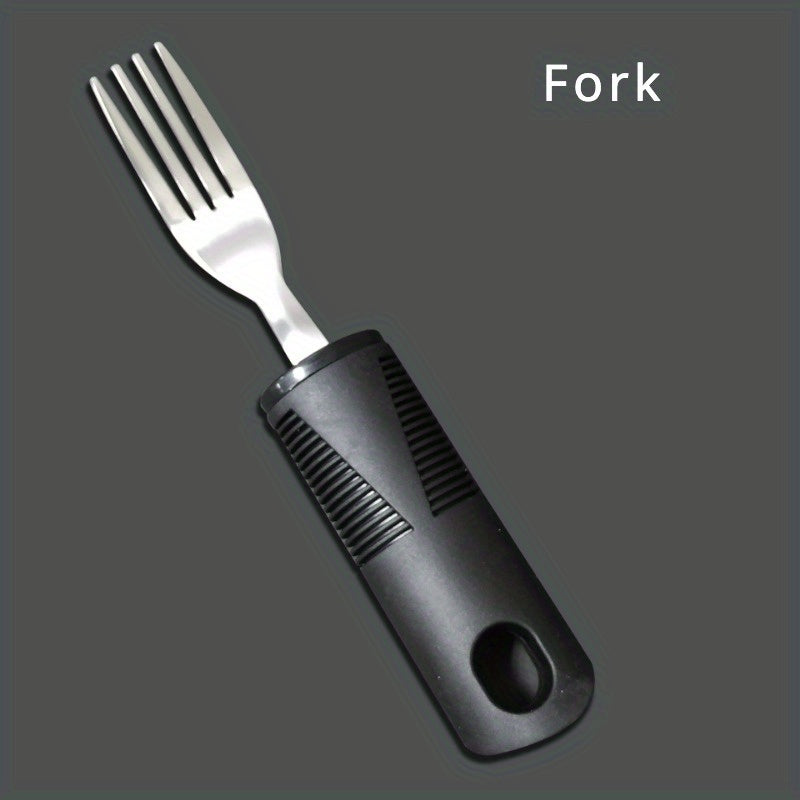 1pc Adaptive Utensils For Elderly Use, Large Spoon, Fork, Knife Stainless Steel Food Support Tool, Anti-Shake, Non-Slip Handles Silverware For Hand Tremors, Arthritis