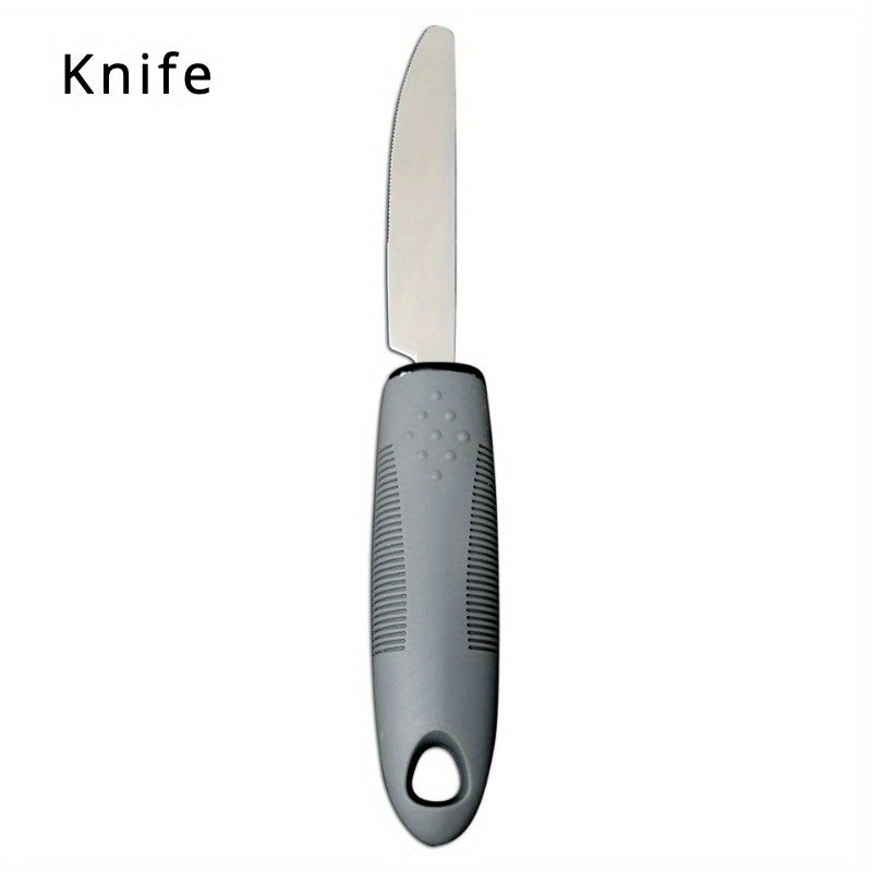 1pc Adaptive Utensils For Elderly Use, Large Spoon, Fork, Knife Stainless Steel Food Support Tool, Anti-Shake, Non-Slip Handles Silverware For Hand Tremors, Arthritis