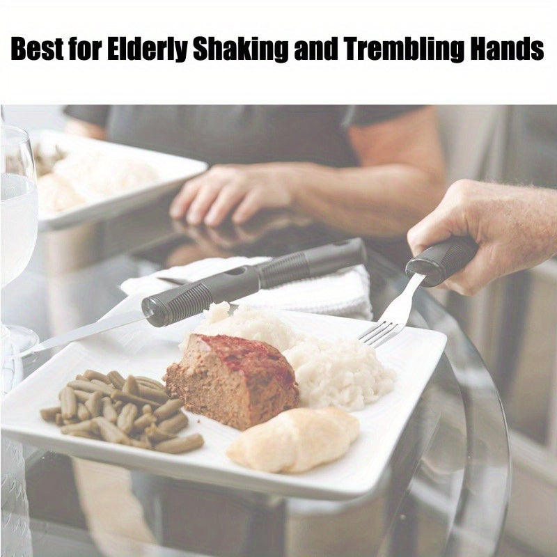 1pc Adaptive Utensils For Elderly Use, Large Spoon, Fork, Knife Stainless Steel Food Support Tool, Anti-Shake, Non-Slip Handles Silverware For Hand Tremors, Arthritis
