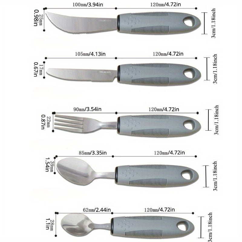 1pc Adaptive Utensils For Elderly Use, Large Spoon, Fork, Knife Stainless Steel Food Support Tool, Anti-Shake, Non-Slip Handles Silverware For Hand Tremors, Arthritis