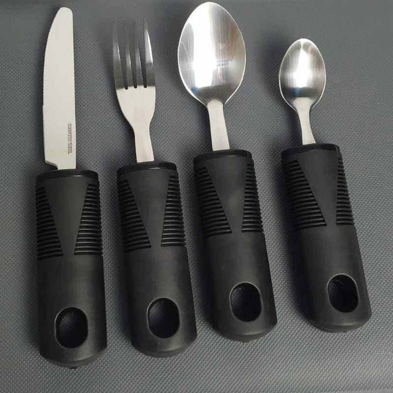 1pc Adaptive Utensils For Elderly Use, Large Spoon, Fork, Knife Stainless Steel Food Support Tool, Anti-Shake, Non-Slip Handles Silverware For Hand Tremors, Arthritis