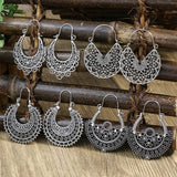 Boho Hollow Dangle Earrings - Vintage Ancient Silver U-Shaped Jewelry for Women