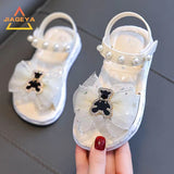 Girls' Summer Princess Sandals 2024, Open-Toe with Pearl Heart Detail, Non-Slip Soft Sole Toddler & Kids Shoes