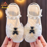 Girls' Summer Princess Sandals 2024, Open-Toe with Pearl Heart Detail, Non-Slip Soft Sole Toddler & Kids Shoes