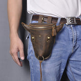 1PC Vintage Leather Waist Bag Crazy Horse Leather Men's Bag Retro Handmade Leather Belt Bag Men's First Layer Small Satchel Mobile Phone Bag