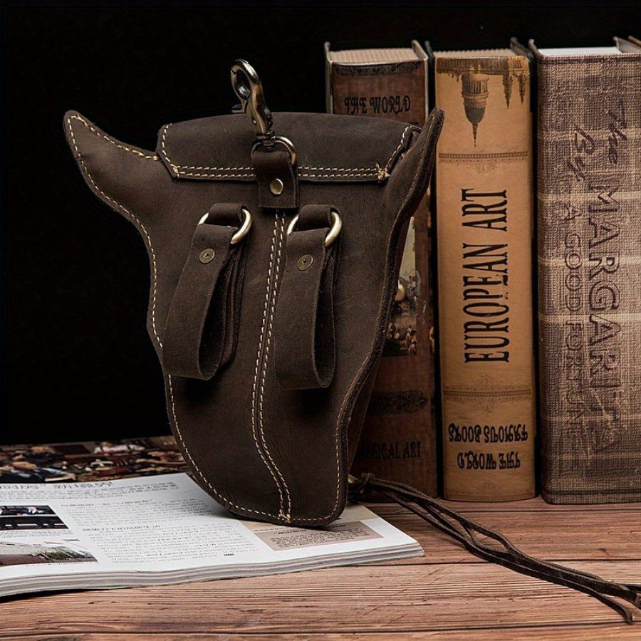 1PC Vintage Leather Waist Bag Crazy Horse Leather Men's Bag Retro Handmade Leather Belt Bag Men's First Layer Small Satchel Mobile Phone Bag
