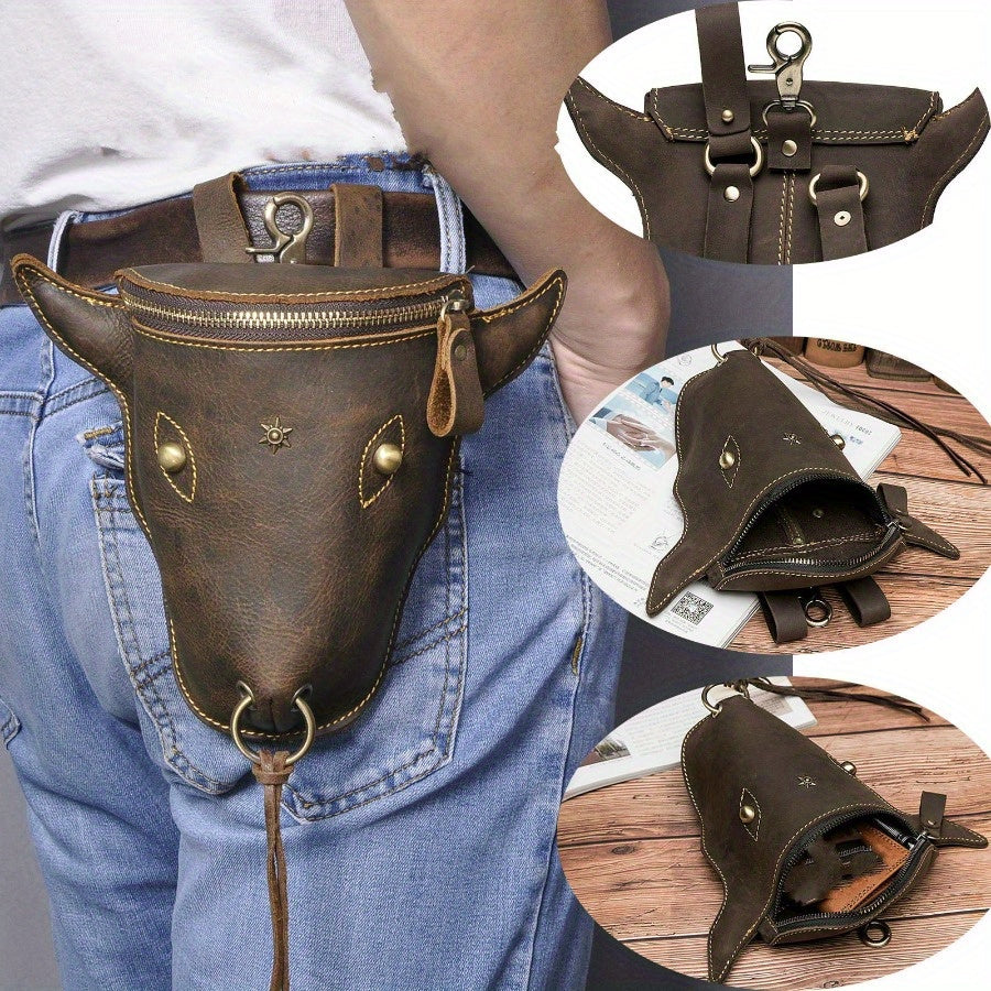 1PC Vintage Leather Waist Bag Crazy Horse Leather Men's Bag Retro Handmade Leather Belt Bag Men's First Layer Small Satchel Mobile Phone Bag