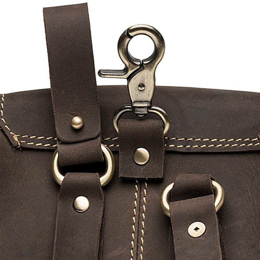 1PC Vintage Leather Waist Bag Crazy Horse Leather Men's Bag Retro Handmade Leather Belt Bag Men's First Layer Small Satchel Mobile Phone Bag