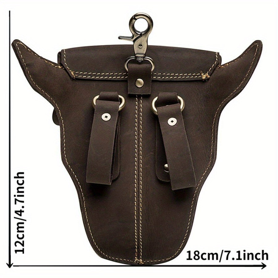 1PC Vintage Leather Waist Bag Crazy Horse Leather Men's Bag Retro Handmade Leather Belt Bag Men's First Layer Small Satchel Mobile Phone Bag