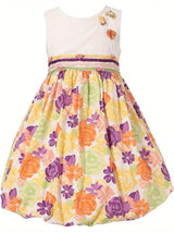 Amemory In Little Girls Colorful Floral Bubble Dress