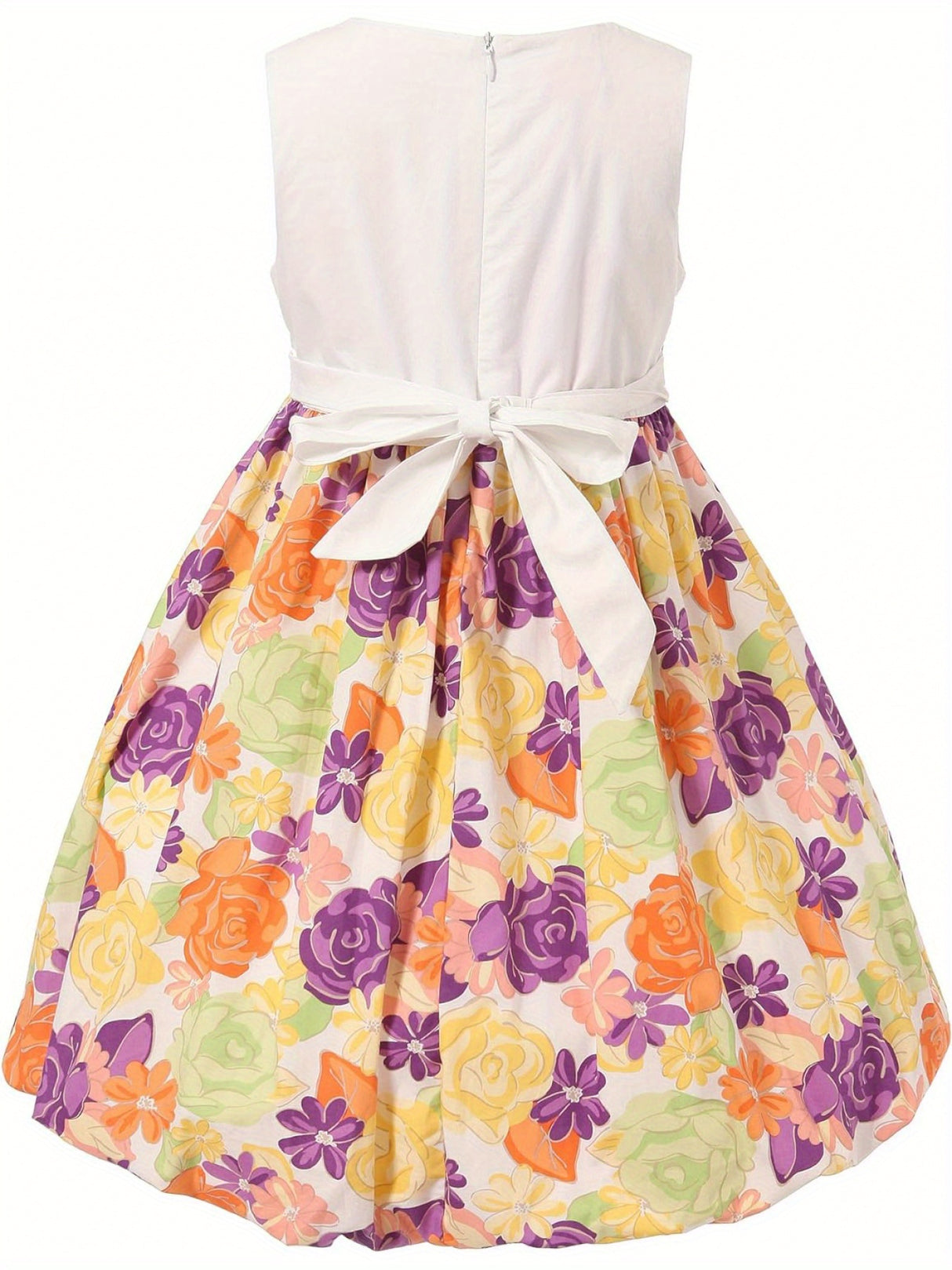 Amemory In Little Girls Colorful Floral Bubble Dress