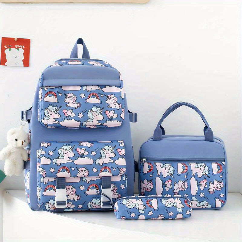 3-Piece Set Backpack With Lunch Bag And Pencil Case, Insulated Lunch Box, Large Capacity, Cartoon School Bag
