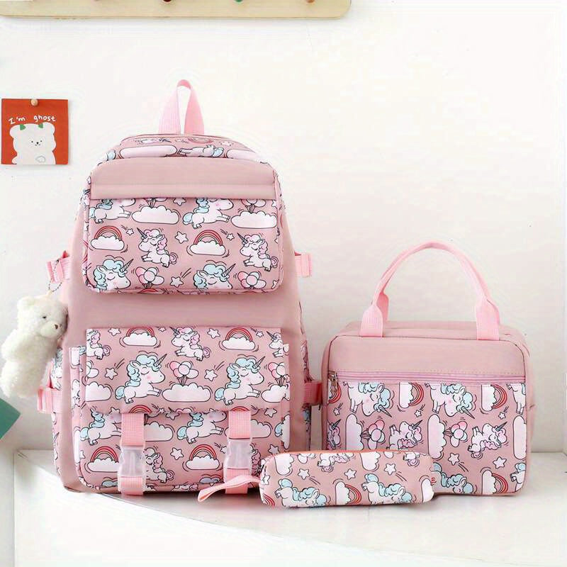3-Piece Set Backpack With Lunch Bag And Pencil Case, Insulated Lunch Box, Large Capacity, Cartoon School Bag