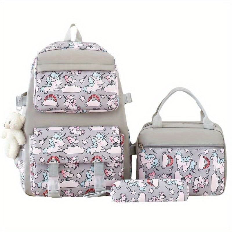3-Piece Set Backpack With Lunch Bag And Pencil Case, Insulated Lunch Box, Large Capacity, Cartoon School Bag