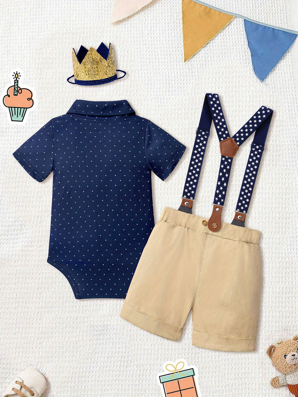 Baby Boy First Birthday Outfit Mr Onederful Bowtie Romper + Suspender Shorts+ Party Hat Cake Smash Outfits