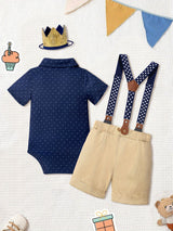 Baby Boy First Birthday Outfit Mr Onederful Bowtie Romper + Suspender Shorts+ Party Hat Cake Smash Outfits