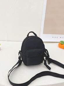 1pc Fashionable Nylon Zipper Closure Children Bag, Korean Version Simple Shoulder Bag Suitable For Daily Use, Unisex