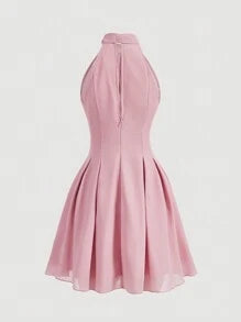 Pink Ribbon Bow Tie Strap Neck Romantic Dress
