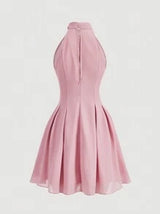 Pink Ribbon Bow Tie Strap Neck Romantic Dress