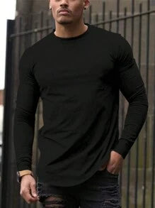 EASYOWN Homme Men Spring And Autumn Solid Color Plain Round Neck Raglan Sleeve Long Sleeve Casual T-Shirt, Boyfriend Gift