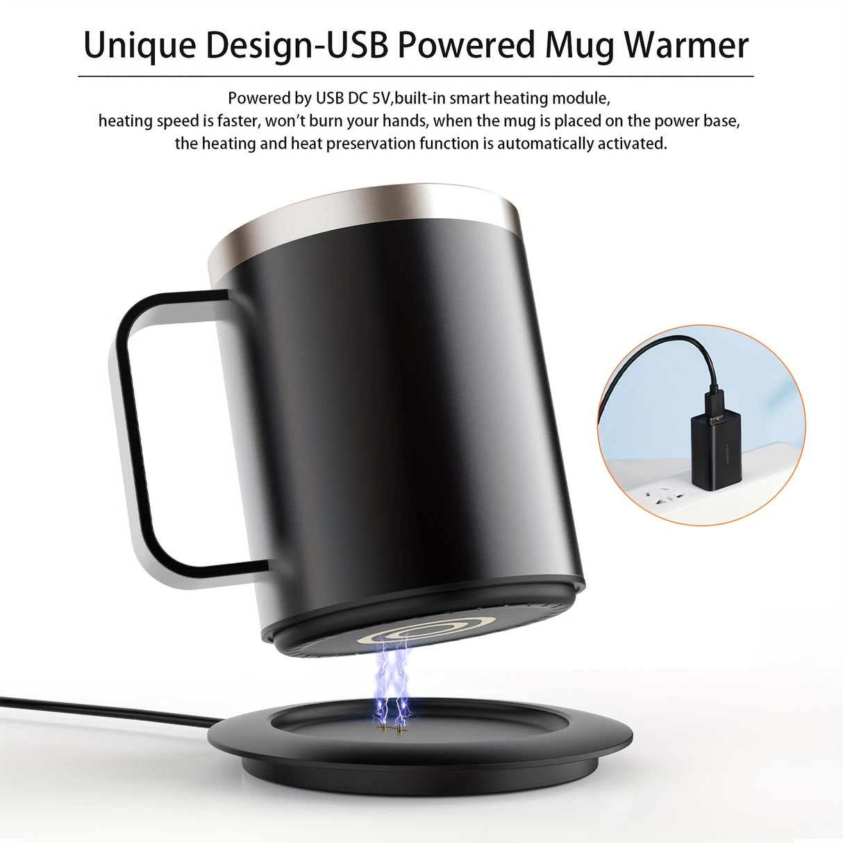 Electric Coffee Mug Warmer Set For Desk - Heating Base & Lid - Intelligent Mug For Heating Milk, Tea & Hot Chocolate - Keeps Drinks Up To 131°F/55°C - Perfect Gift For Coffee Lovers