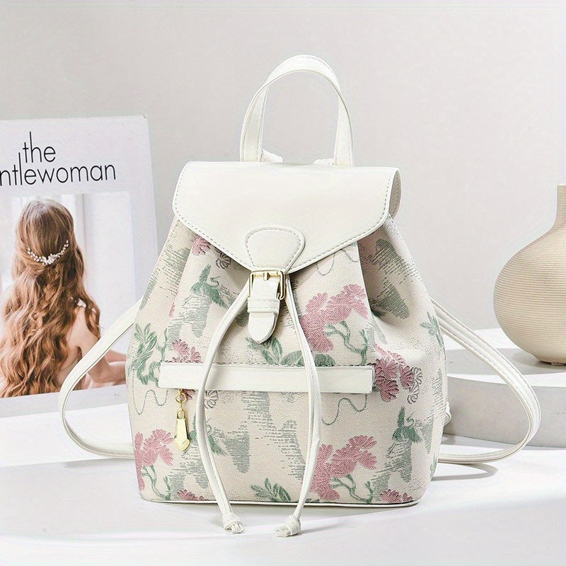 2024 New Elegant Flower Pattern Backpack, Premium PU Leather Shoulder Bag Crossbody Bag, Ladies' Work Bag School Bag, Fashion Design Backpack for Travel and Vacation