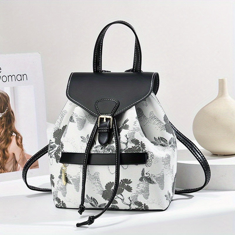 2024 New Elegant Flower Pattern Backpack, Premium PU Leather Shoulder Bag Crossbody Bag, Ladies' Work Bag School Bag, Fashion Design Backpack for Travel and Vacation