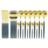 24pcs Gold Dinnerware Set Stainless Steel Tableware Set Knife Fork Spoon Flatware Set Dishwasher Safe Silverware Cutlery Set