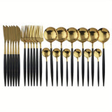 24pcs Gold Dinnerware Set Stainless Steel Tableware Set Knife Fork Spoon Flatware Set Dishwasher Safe Silverware Cutlery Set