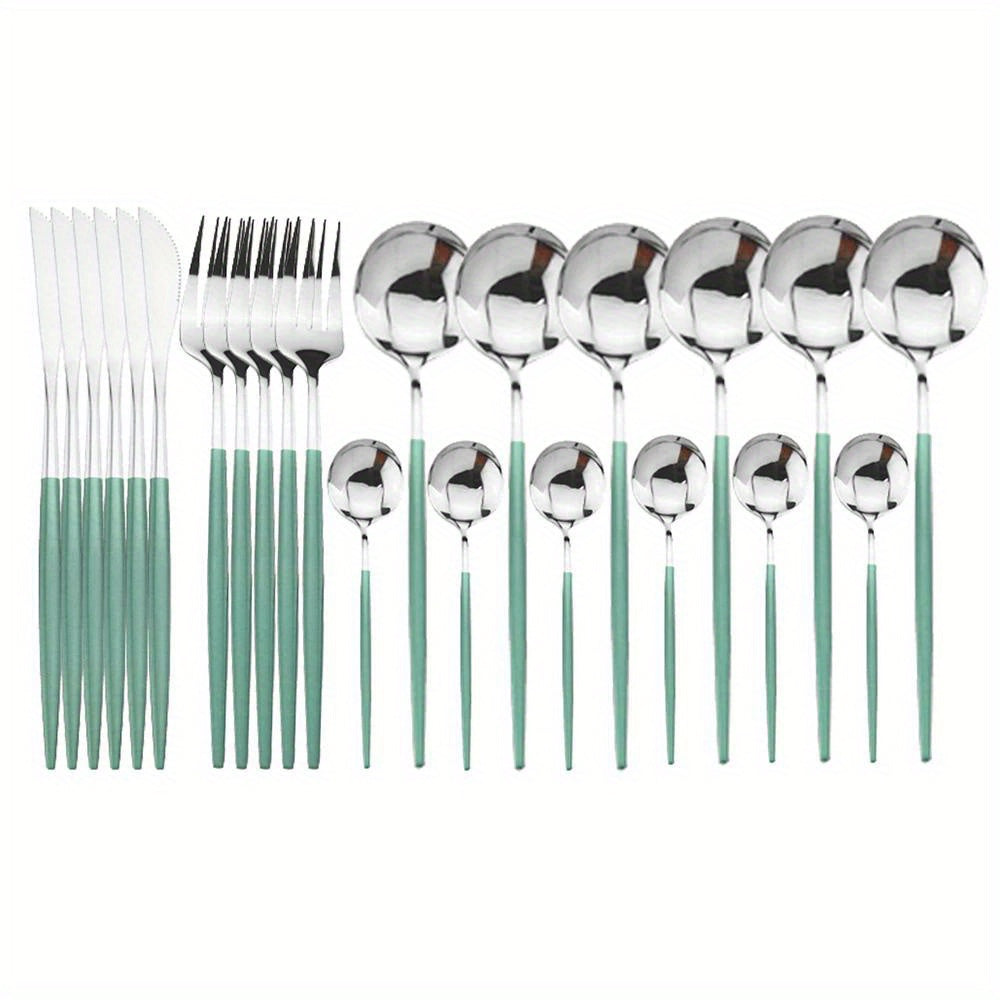 24pcs Gold Dinnerware Set Stainless Steel Tableware Set Knife Fork Spoon Flatware Set Dishwasher Safe Silverware Cutlery Set