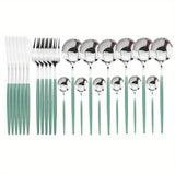 24pcs Gold Dinnerware Set Stainless Steel Tableware Set Knife Fork Spoon Flatware Set Dishwasher Safe Silverware Cutlery Set