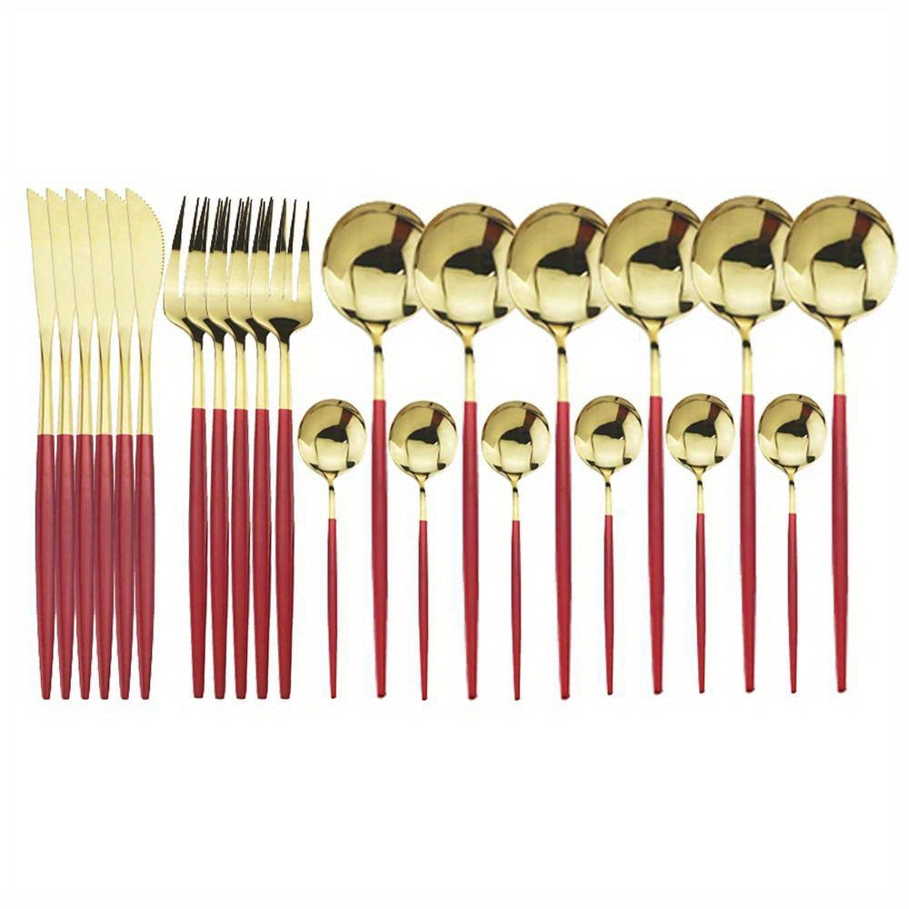 24pcs Gold Dinnerware Set Stainless Steel Tableware Set Knife Fork Spoon Flatware Set Dishwasher Safe Silverware Cutlery Set